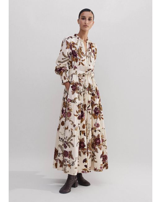 ME+EM White Soft Cord Wild Bloom Print Maxi Dress + Belt