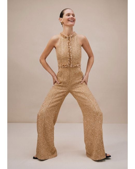 ME+EM Natural The Event Ready Metallic Tweed Jumpsuit