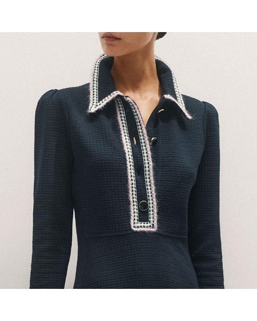 ME+EM Blue Crochet Trim Fit And Flare Midi Dress