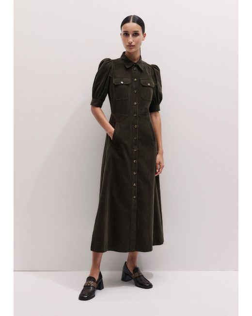 ME+EM Green Cord Fit And Flare Maxi Shirt Dress + Tie Rich