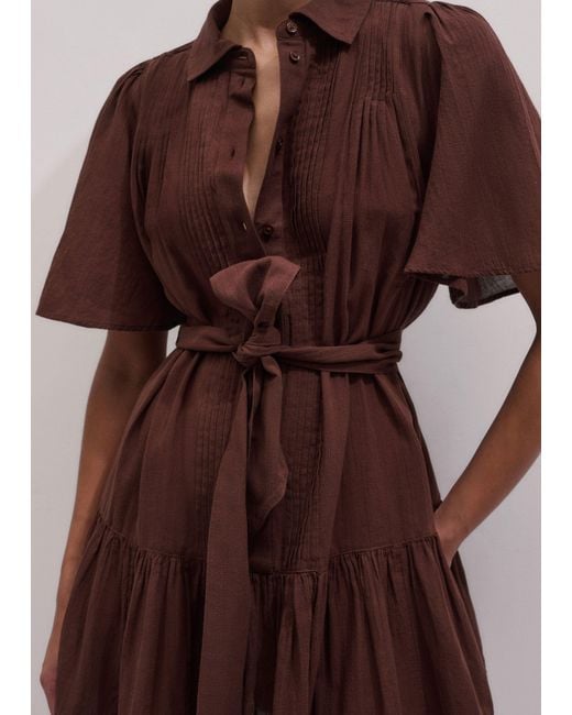 ME+EM Brown Pin Tuck Detail Mini Swing Dress + Slip