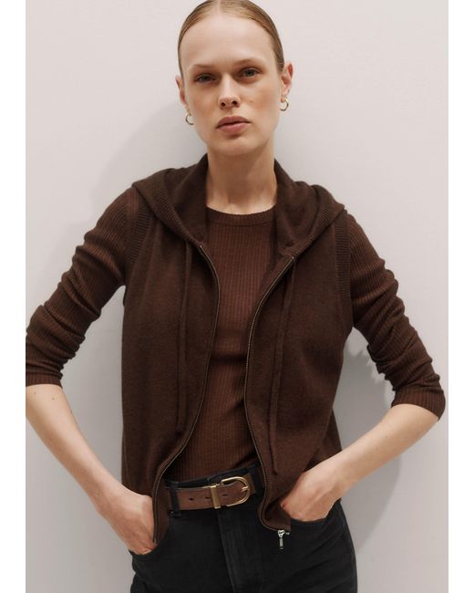 ME+EM Brown Cashmere Sleeveless Relaxed Zip Hoody Espresso