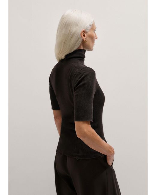 ME+EM Black Superfine Ribbed Roll Neck Tee