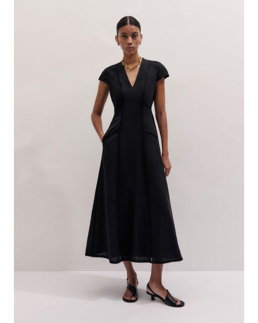 ME+EM Blue Crease-Less Embroidery Stitch Detail Maxi Dress