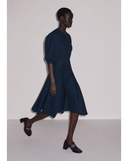 ME+EM Blue Dropped Waist Handkerchief Hem Midi Dress