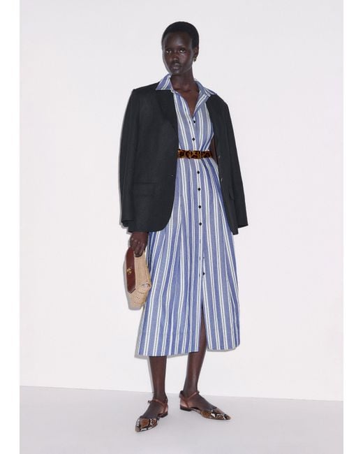 ME+EM Blue Stripe Fit And Flare Midi Shirt Dress + Belt-Multi