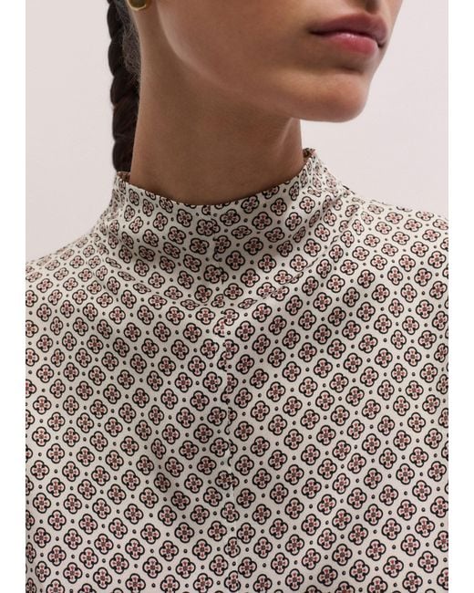 ME+EM Brown High Neck Flower Foulard Print Top