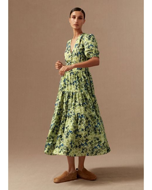 ME+EM Green Meadow Floral Print Midi Tea Dress