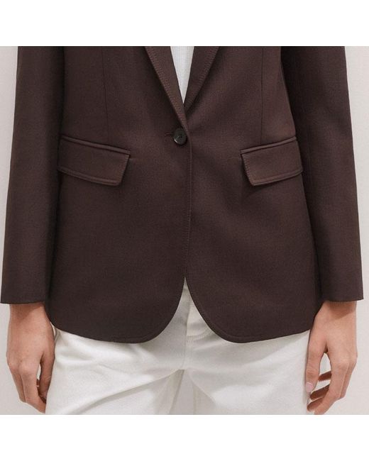 ME+EM Brown Sharp Shoulder Straight Blazer