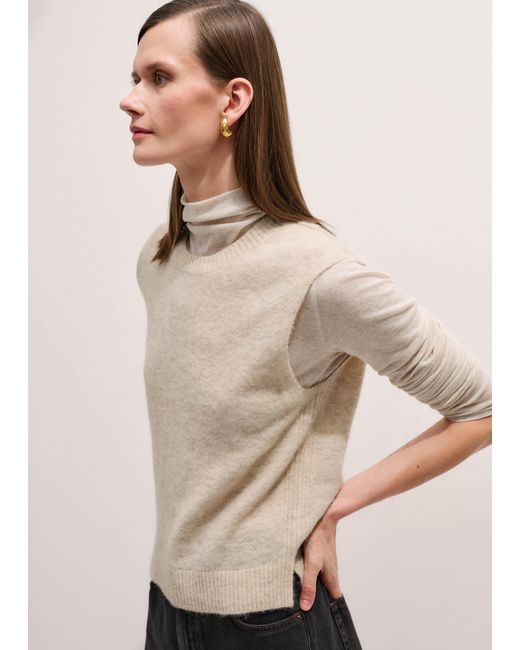 ME+EM Natural Crew Neck Straight Knit Vest Oatmeal Mélange