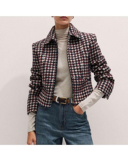 ME+EM Black Houndstooth Fitted Cropped Jacket