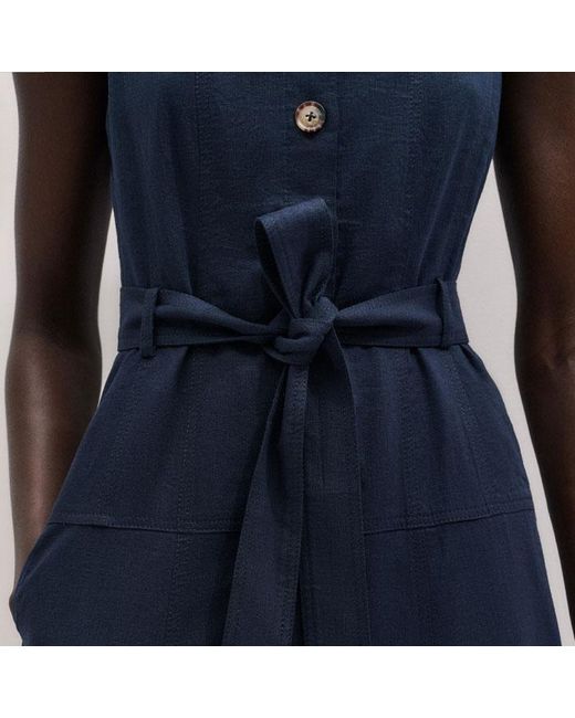 ME+EM Blue Crease-Less Linen Button Front Maxi Dress + Belt