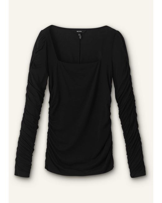 ME+EM Black Ruched Square Neck Top