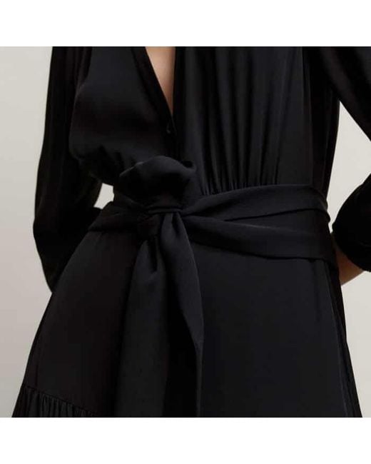 ME+EM Black Silk Statement V-Neck Maxi Dress + Belt