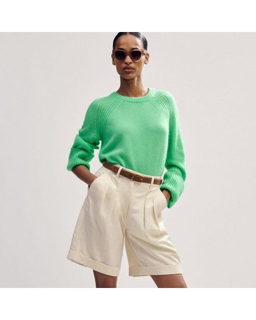 ME+EM Green Cloud-soft Merino Cashmere Silk Cropped Box Sweater