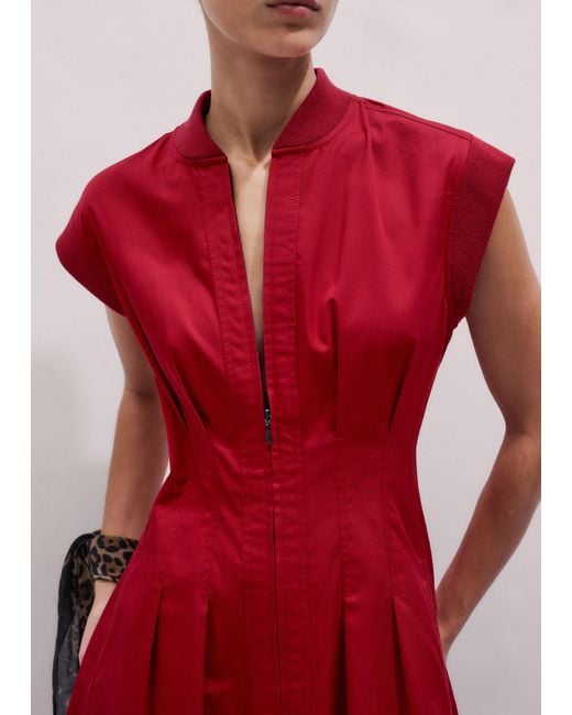 ME+EM Red Sporty Knit Trim Detail Midi Dress