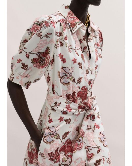 ME+EM Pink Grand Paisley Print Fit And Flare Maxi Dress + Tie Light Cream-Multi