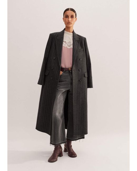 ME+EM Multicolor Wool Blend Tomboy Pinstripe Coat