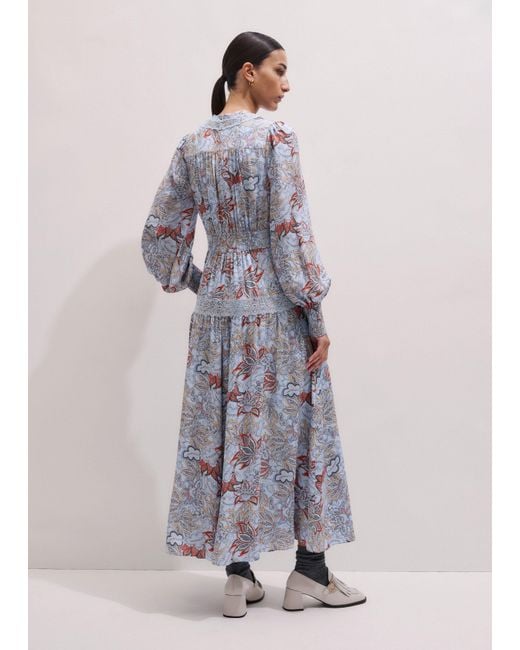 ME+EM White Silk Delicate Paisley Print Fit And Flare Maxi Dress/Multi
