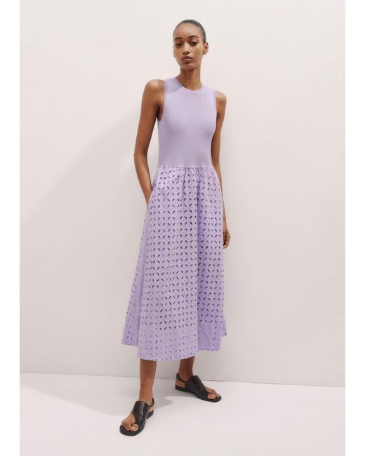ME+EM Purple Knit + Broderie Mixed Media Midi Dress