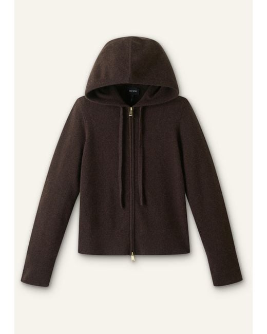 ME+EM Brown Cashmere Two Way Zip Straight Hoody Warm Chocolate Melange