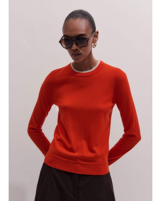 ME+EM Red Merino Cashmere Barely There Trim Jumper Vivid Soft