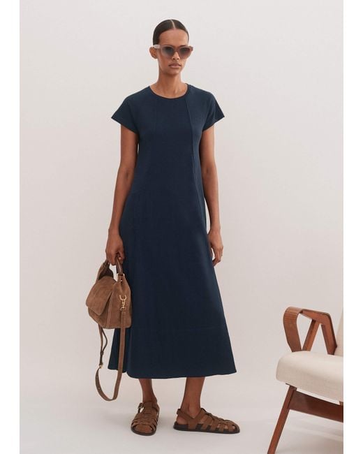 ME+EM Blue Slub Jersey Midi Swing Dress