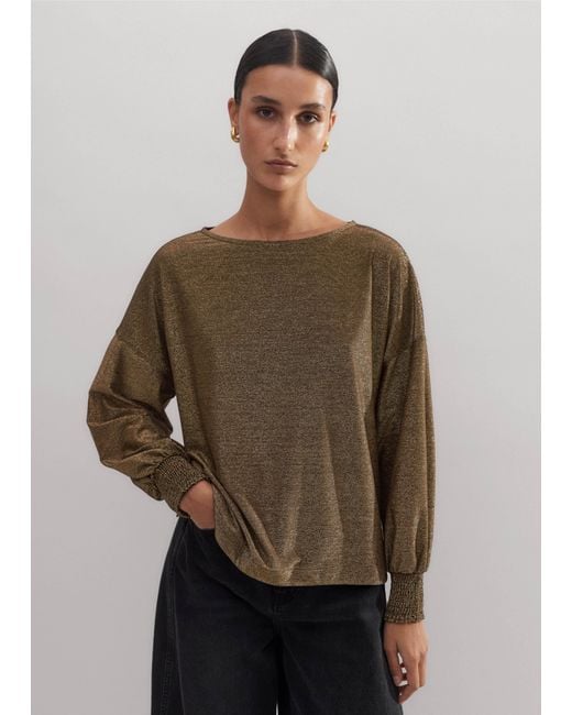 ME+EM Brown Metallic Oversized Balloon Sleeve Top