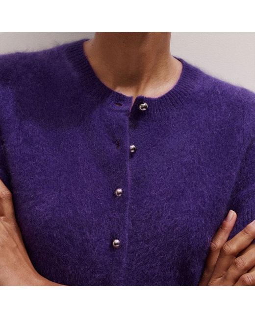 ME+EM Purple Brushed Cashmere Button Through Straight Knit Tee