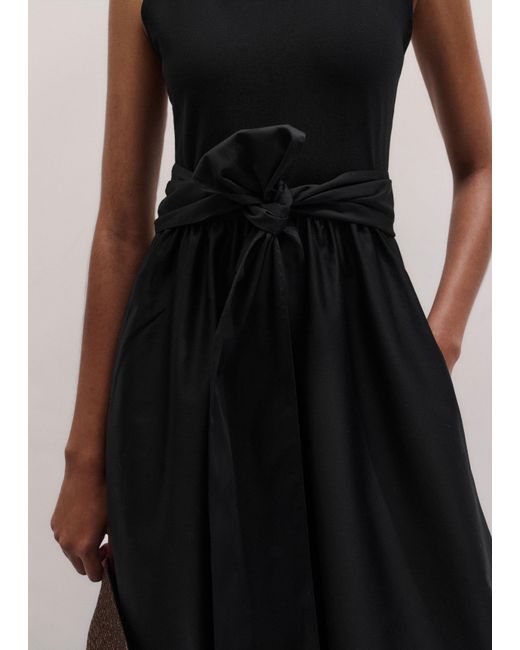 ME+EM Black Boat Neck Fit And Flare Maxi Dress + Tie