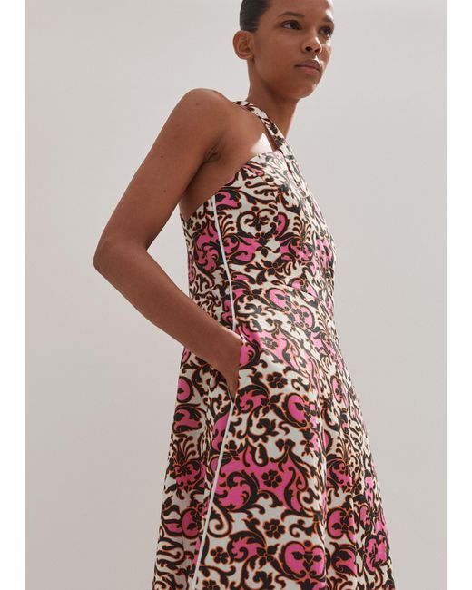 ME+EM Pink Linen-blend Baroque Print Crossover Maxi Dress