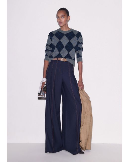 ME+EM Blue Contrast Top Stitch Wide Leg Pant