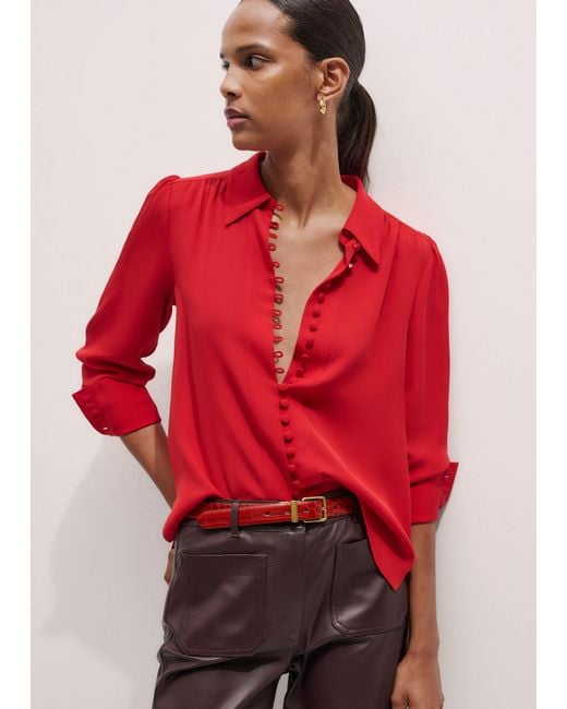 ME+EM Red Silk Button Layering Shirt + Tie