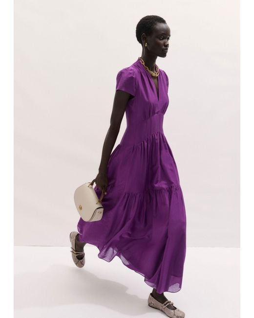 ME+EM Purple Silk Cotton Fit And Flare Maxi Dress