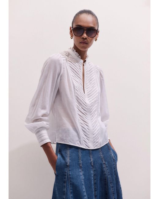 ME+EM Multicolor Delicate Pintucked High-Neck Top