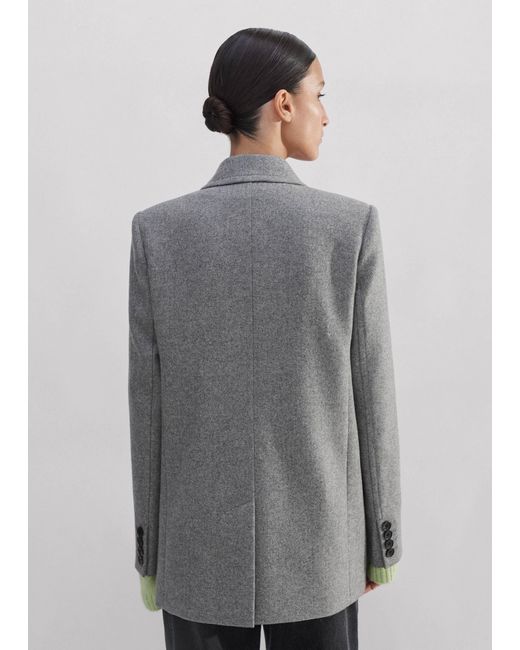 ME+EM Gray Wool-Blend Herringbone Relaxed Blazer