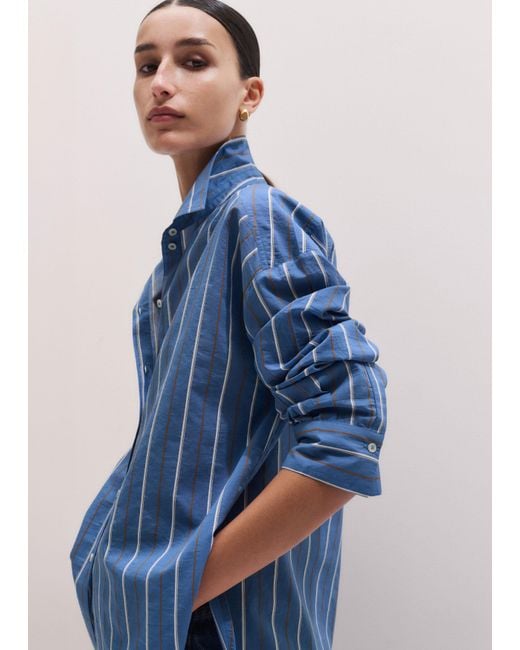 ME+EM Blue Cotton Relaxed Striped Shirt + Scarf