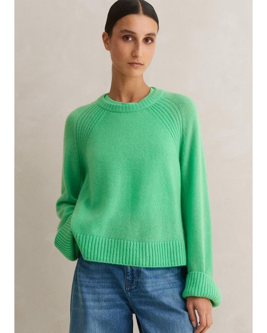 ME+EM Green Cloud-soft Merino Cashmere Silk Cropped Box Sweater