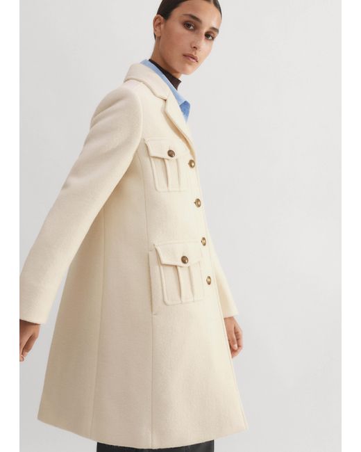 ME+EM Natural Wool-Blend Military A-Line Coat