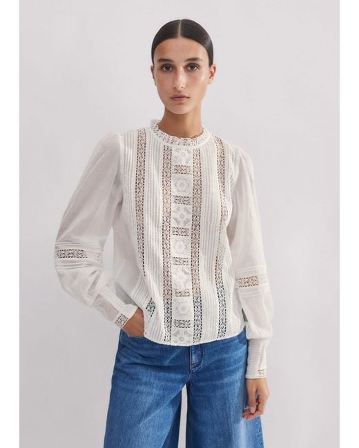 ME+EM White Cotton Voile Lace Top