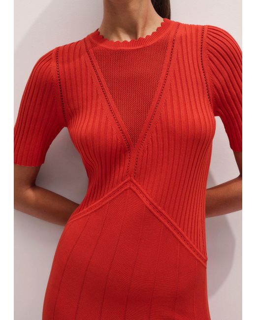 ME+EM Red Conceal + Reveal Lace Knit Maxi Dress