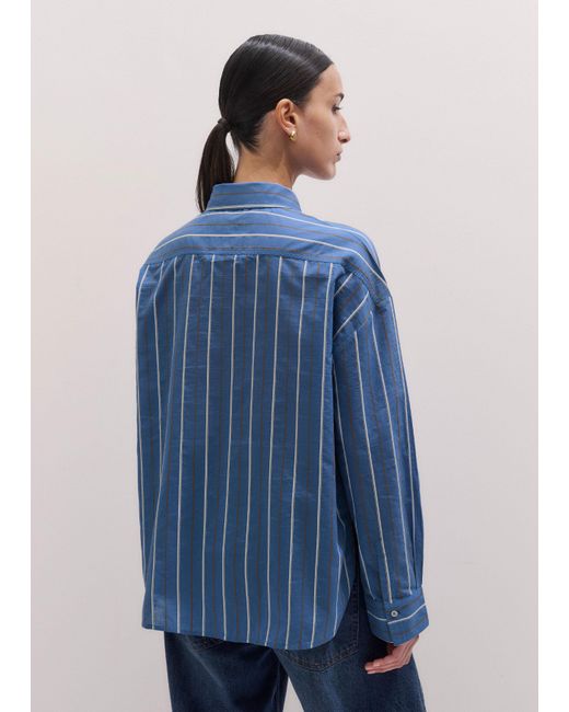 ME+EM Blue Cotton Relaxed Striped Shirt + Scarf