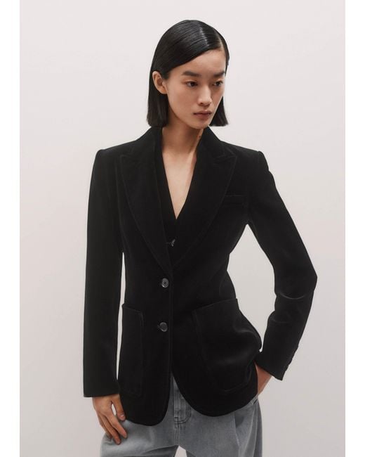 ME+EM Black Stretch Velvet Sharp Shoulder Contour Blazer