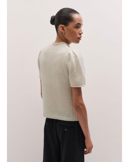 ME+EM Natural Merino Cashmere Silk Pouf Sleeve Knit Tee
