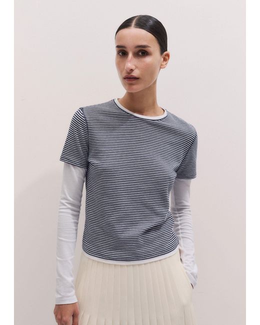 ME+EM Gray Micro Stripe Double Layer Top-Soft