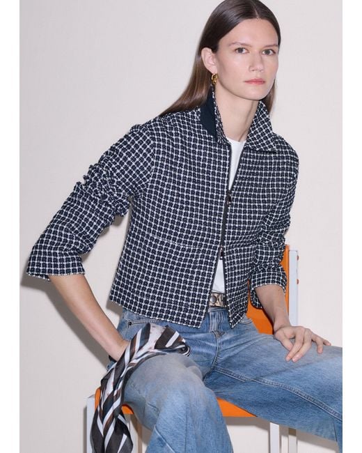 ME+EM Blue Textured Zip-Front Relaxed Top