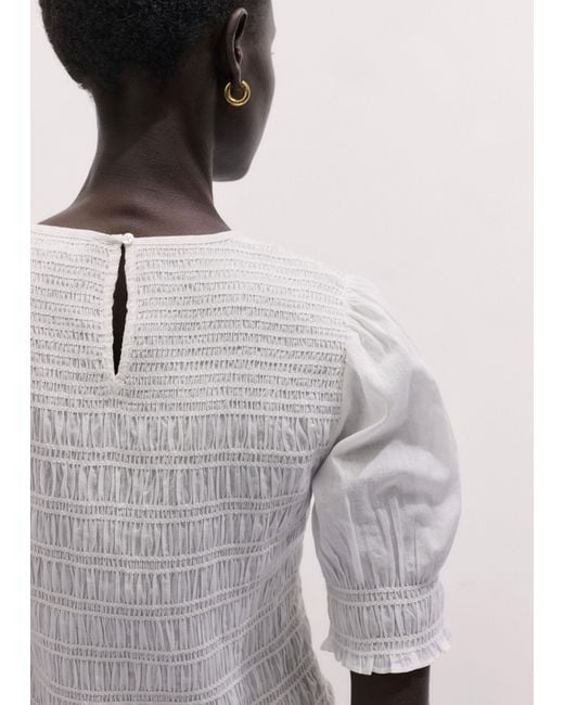 ME+EM White Soft Cotton Contrast Stitch Top