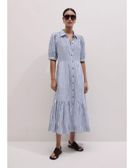 ME+EM Purple Cheesecloth Stripe Midi Shirt Dress + Belt