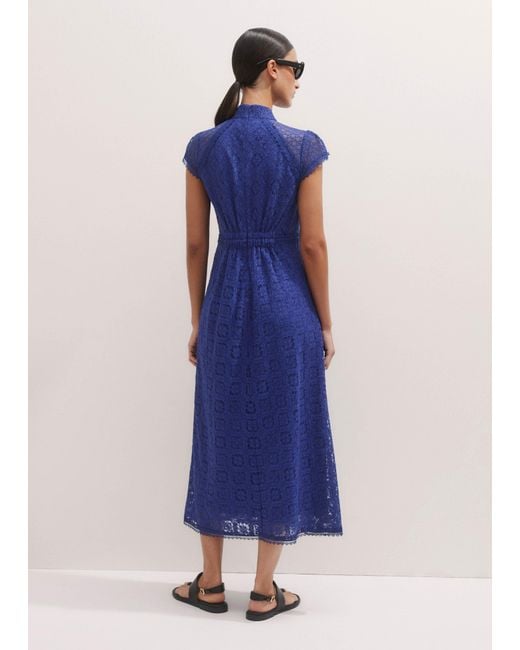 ME+EM Blue Lace Cap Sleeve Midi Dress