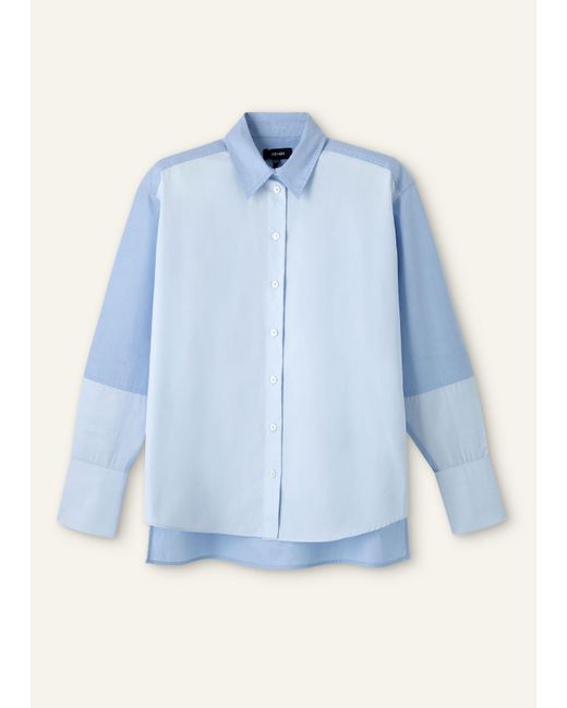 ME+EM Blue Cotton Colour Block Oversized Shirt